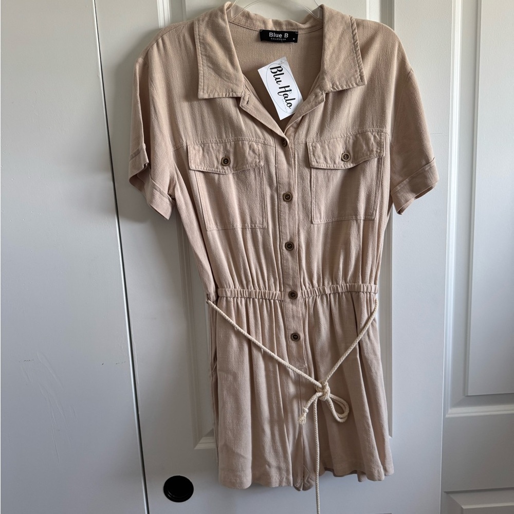 Tan Tie Front Buttoned Romper